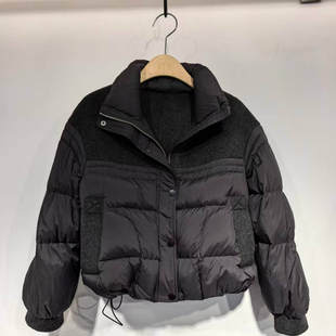 羊毛双面呢拼接加厚小个子外套 羽绒服女2025冬款 601 立领拉链短款