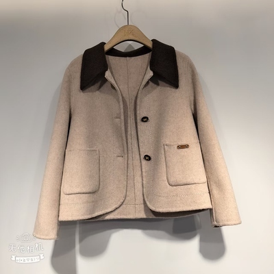 34018娃娃领短款正肩大衣女2025新款小香风双面羊绒外套呢子大衣
