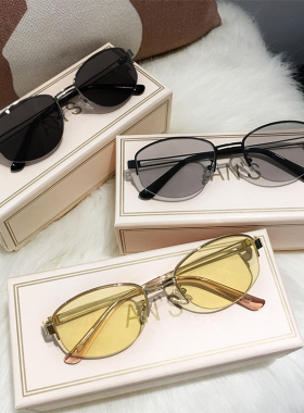 半框辣妹墨镜女椭圆浅黄色方圆脸