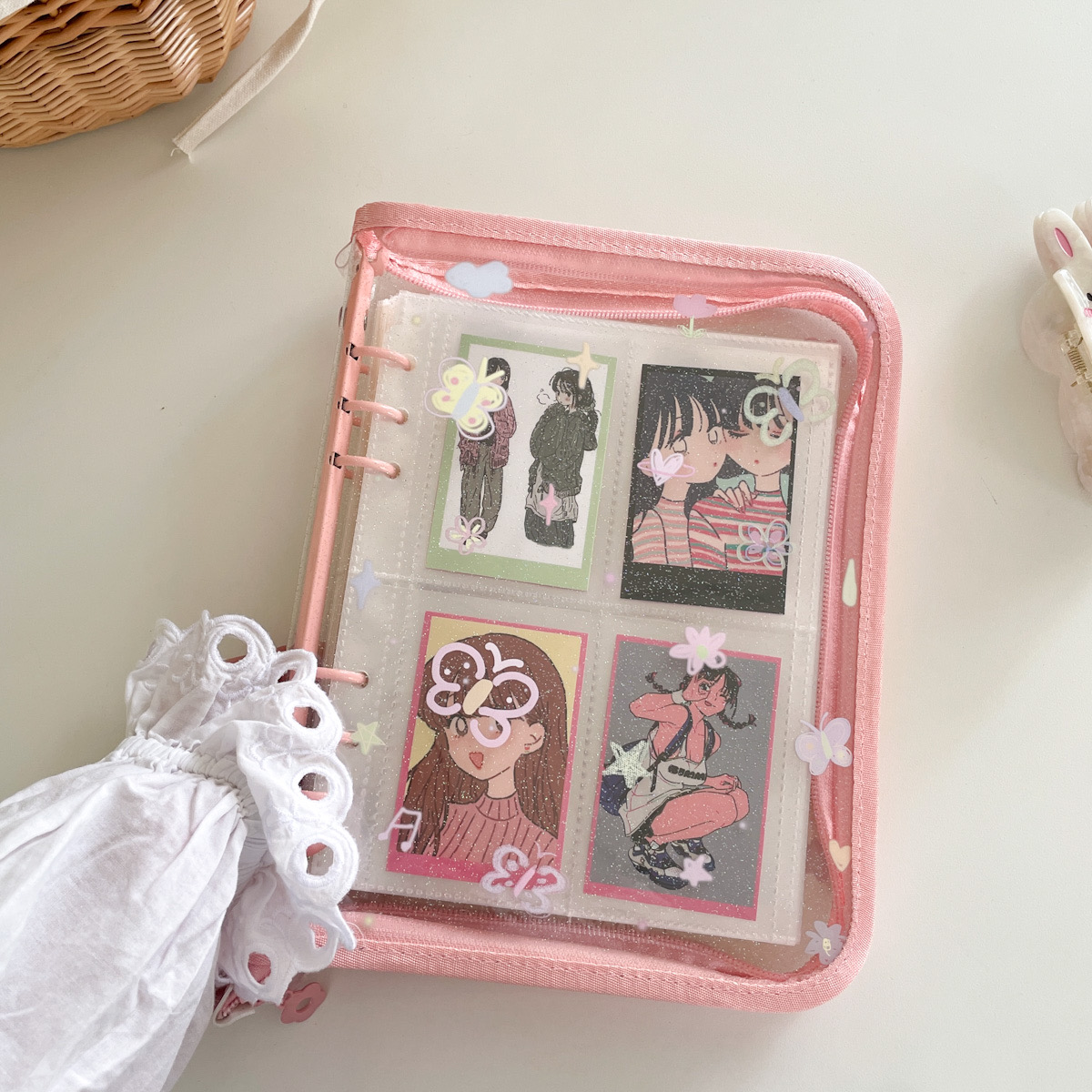原创蝴蝶印花四宫格卡册透明拉链