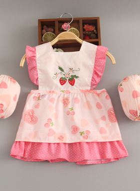 宝宝罩衣吃饭夏季防水女孩公主儿童围裙袖套纯棉小孩画画围兜婴儿