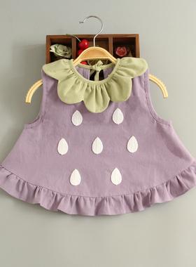 草莓茄子女宝宝罩衣外穿纯棉防脏婴幼儿围裙围兜口水巾小公主洋气