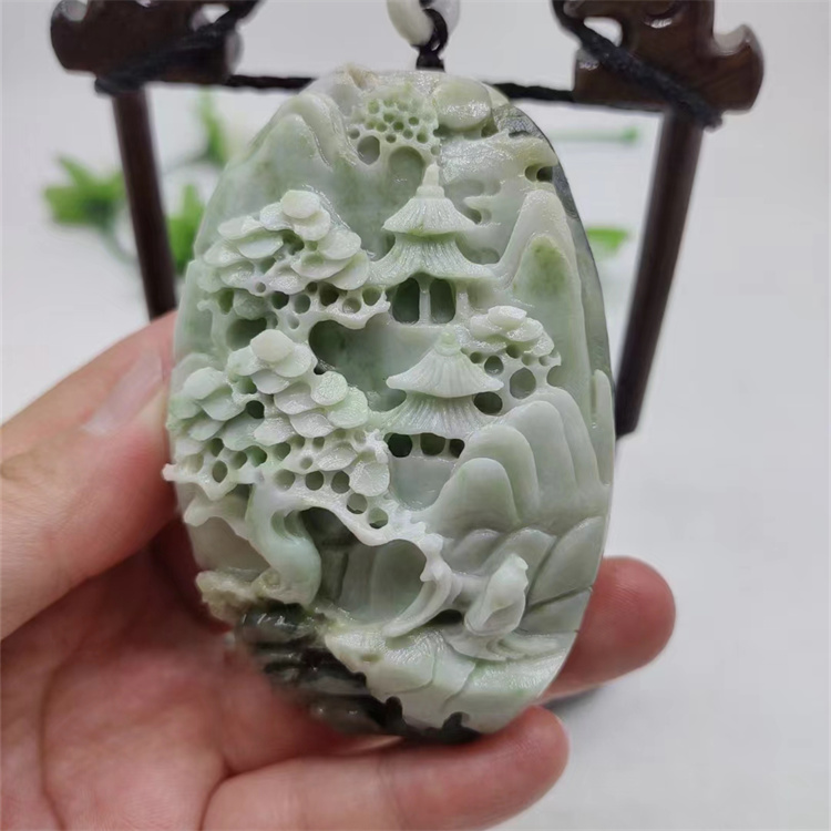 天然独山玉山水手把件顺风顺水天然南阳独山玉山水把玩件指日高升