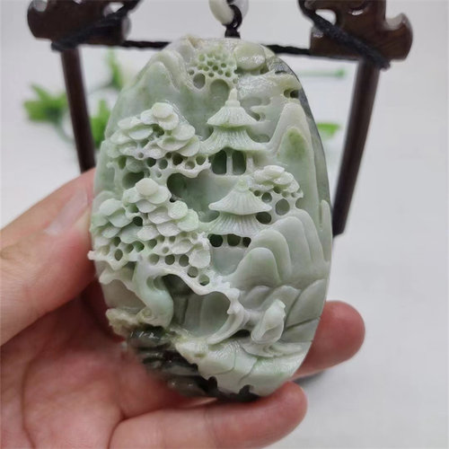 天然独山玉山水手把件顺风顺水天然南阳独山玉山水把玩件指日高升