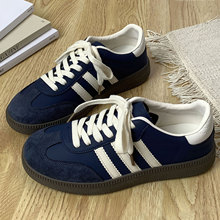 藏蓝色低帮时尚青春款复古韩版百搭系带潮流港风新款小众休闲板鞋