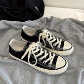 情侣休闲学院新款 ulzzang港风复古经典 款 黑色低帮男女同款 帆布鞋