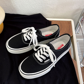 情侣时尚 青春潮流韩版 百搭学院系带休闲款 黑色低帮男女同款 帆布鞋