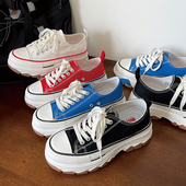 休闲帆布鞋 黑色厚底增高低帮时尚 新款 百搭学院系带款 青春潮流韩版