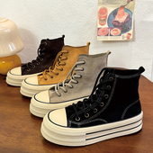 百搭学院系带休闲鞋 韩版 青春潮流款 黑色高帮厚底增高港风复古时尚