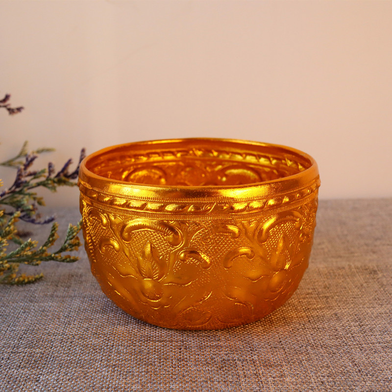 泰国金色锡碗雕花锡器供奉装饰碗