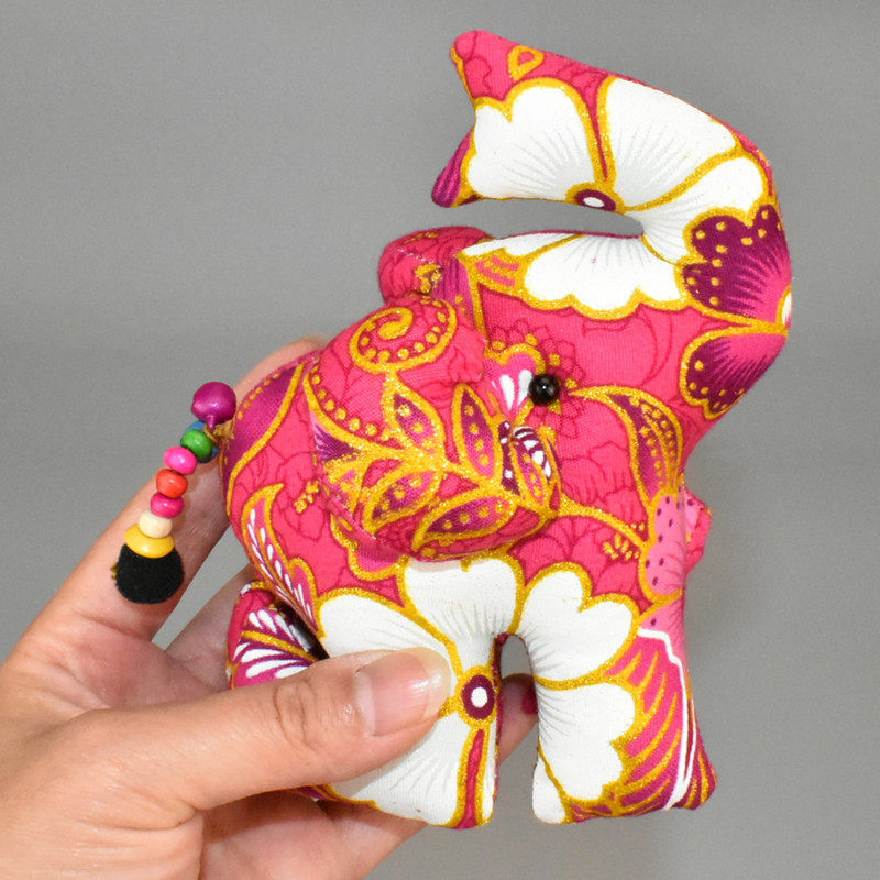 棉布迷你小象吉祥物泰国手工布艺玩偶粉红色大象公仔礼品可爱摆件