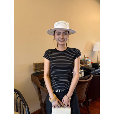 LIMO圆领休闲修身纸片人收腰经典高智感8色短袖T恤上衣女装6069#