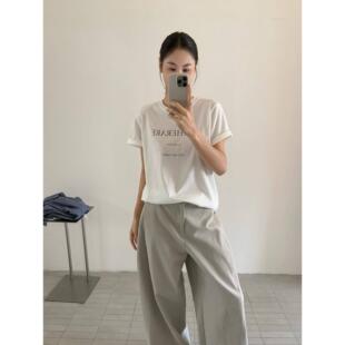 XHM韩系简约宽松气质通勤字母印花百搭显瘦圆领短袖 宽松T恤女夏季
