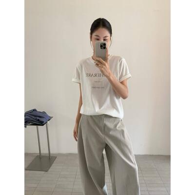 XHM韩系简约宽松气质通勤字母印花百搭显瘦圆领短袖宽松T恤女夏季