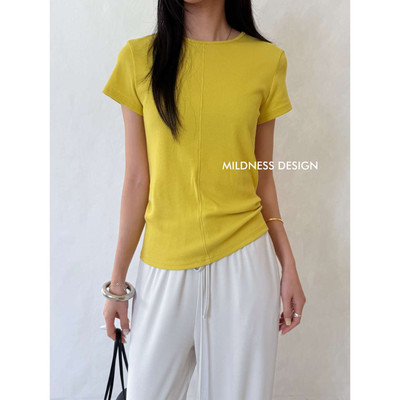 MILDNESS春季简约圆领亲肤修身优可丝休闲显瘦短袖T恤上衣女装