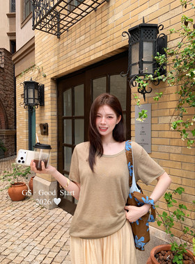 GS.GOOD韩系简约圆领经典百搭舒适松弛宽松百搭短袖针织衫女夏季