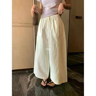 Hers韩系简约纯色棉质日常休闲轻运动感抽绳休闲裤 女夏 宽松阔腿裤