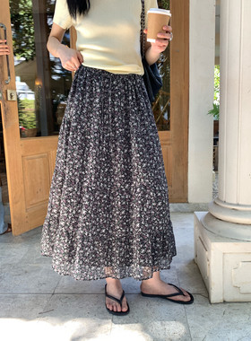KITTIN韩系温柔飘逸优雅气质显瘦休闲宽松垂感压皱碎花半身裙女春