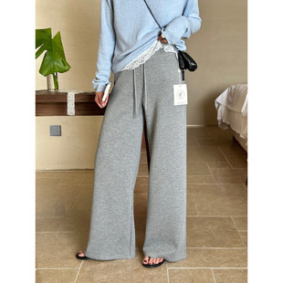 THE 女 LEMON柠檬绿茶简约高腰宽松云莫棉垂感微弹直筒休闲裤