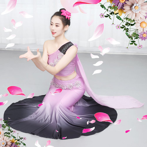 傣族舞蹈服女演出服练功舞裙孔雀舞蹈艺考表演服装舞蹈练习半身裙