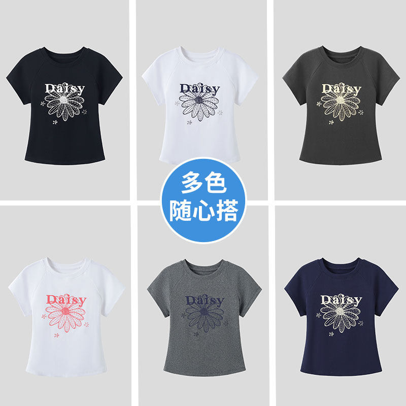 夏季新款圆领运动印花T恤女广场舞透气简约休闲修身显瘦百搭短袖