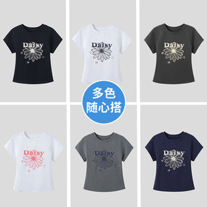 夏季新款圆领运动印花T恤女广场舞透气简约休闲修身显瘦百搭短袖