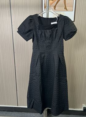 2066撤柜AL法式黑色高级连衣裙夏季新款显瘦气质提花小黑裙