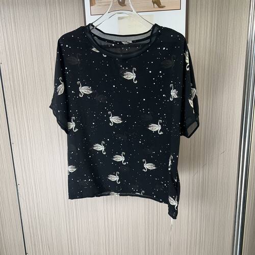 5097品牌撤柜CH天鹅印花图案宽松版短袖圆领T恤上衣女薄款