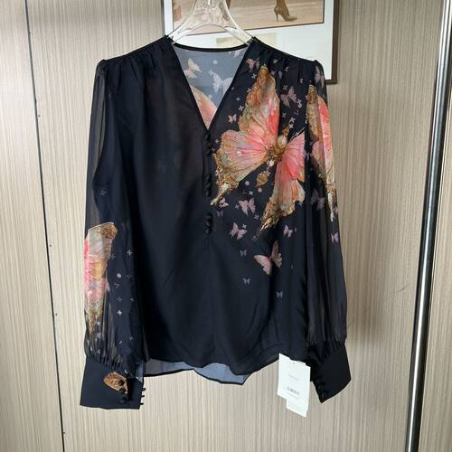 0100品牌撤柜FS春夏款新品薄款长袖衬衫女妈妈装花色宽松版上衣