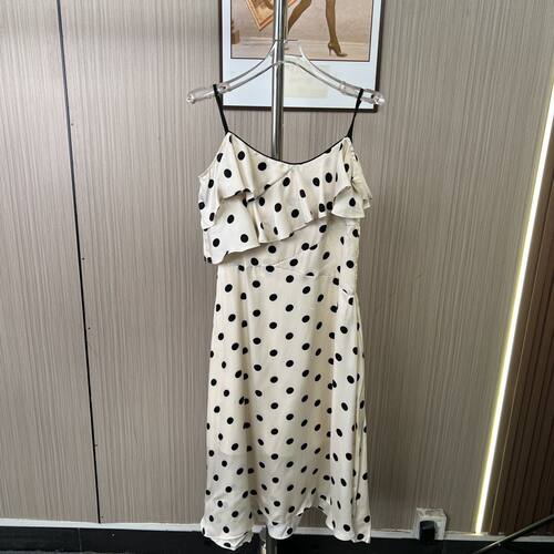1001撤柜ft波点连衣裙夏季法式修身吊带收腰长裙收腰