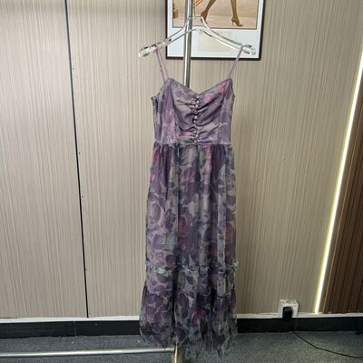 0084撤柜AL夏季碎花甜酷连衣裙晕染蝴蝶印花不规则法式吊带裙褶收