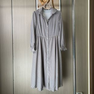 3212撤柜sr棉麻复古显瘦长袖收腰新款秋季连衣裙气质衬衫