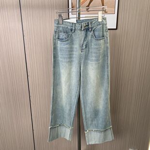 9039撤柜AG复古直筒牛仔裤新款高腰显瘦宽松拼接九分小个子