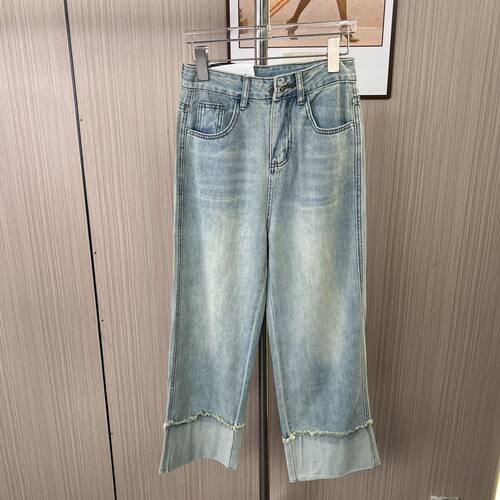 9039撤柜AG复古直筒牛仔裤新款高腰显瘦宽松拼接九分小个子