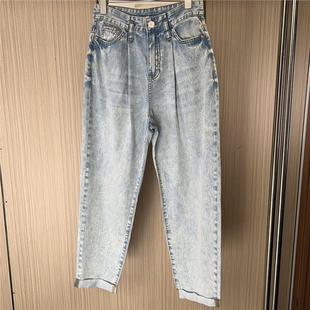 老爹 宽松直筒显瘦九分萝卜哈伦裤 9002品牌撤柜ATU新款 高腰牛仔裤