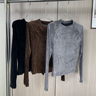 7524品牌撤柜剪标2026秋季新款丝绒高领长袖打底衫女装修身T恤衫
