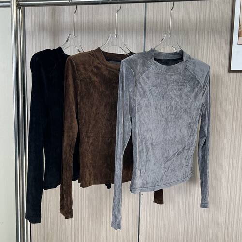 7524品牌撤柜剪标2026秋季新款丝绒高领长袖打底衫女装修身T恤衫