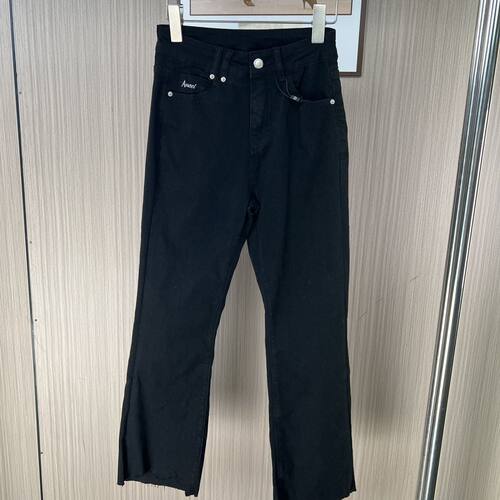 2538品牌撤柜DS夏季新款黑色牛仔喇叭裤女弹力休闲裤显瘦长裤