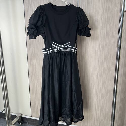 4918剪标新款夏装收腰套头夏季修身设计拼接气质26显瘦连衣裙长裙