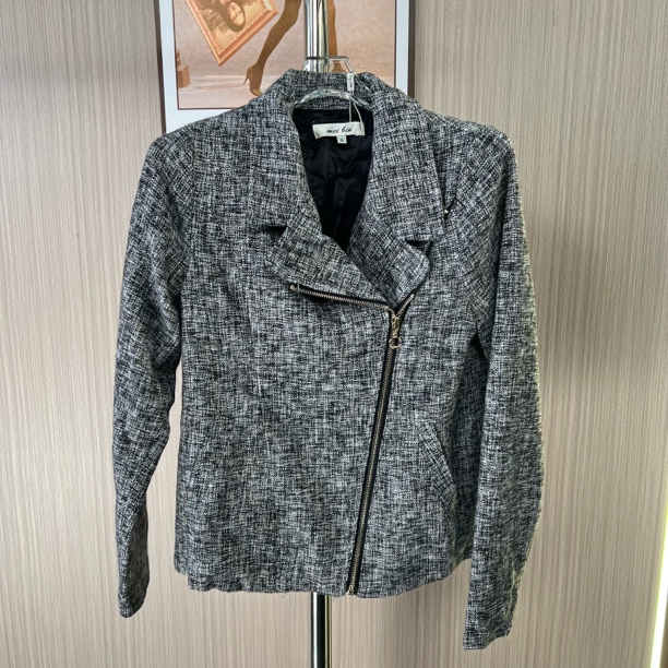 1088撤柜FT精致编织面料秋季女士短款休闲拉链夹克外套