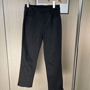 6043撤柜剪中腰显瘦黑色弹力直筒开叉牛仔裤高腰女装小个子烟管裤