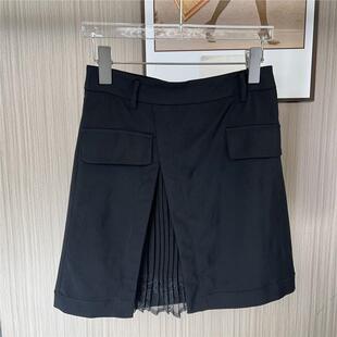 口袋设计高腰显瘦短裙 黑色工装 9027撤柜ATU新款 裙裤