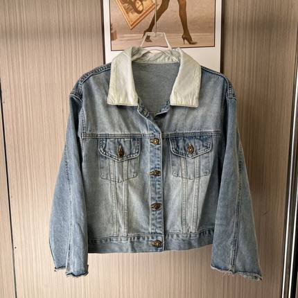 8800撤柜mini短款牛仔外套春秋港风拼接新款设计宽松夹克休闲上衣
