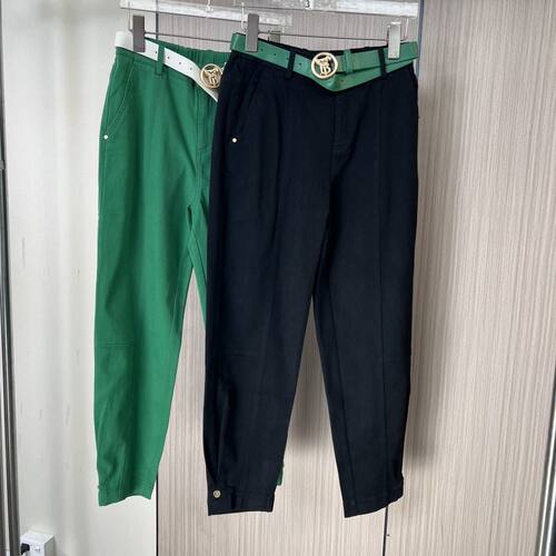 4684品牌剪标绿色休闲牛仔裤春季新款高腰弯刀九分老爹宽松哈伦