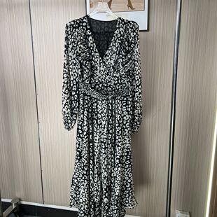 2617品牌撤柜LD春夏季新品碎花长袖雪纺连衣裙女过膝款长裙收腰