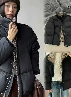 6750撤柜中长款豹纹拼接羽绒服冬季新款鸭绒加厚外套