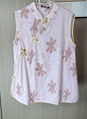 0732品牌撤柜CH夏装新款提花立体刺绣改良版苎麻衬衫女无袖上衣