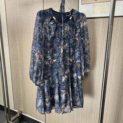 3105品牌撤柜CH新款长袖碎花连衣裙女短裙