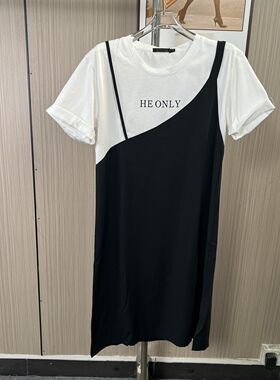 1046撤柜cg大码女装连衣裙不规则开叉长裙夏季黑色裙子