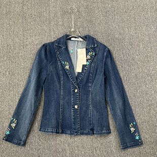 2387品牌撤柜SD春秋款刺绣牛仔外套女修身显瘦休闲西装